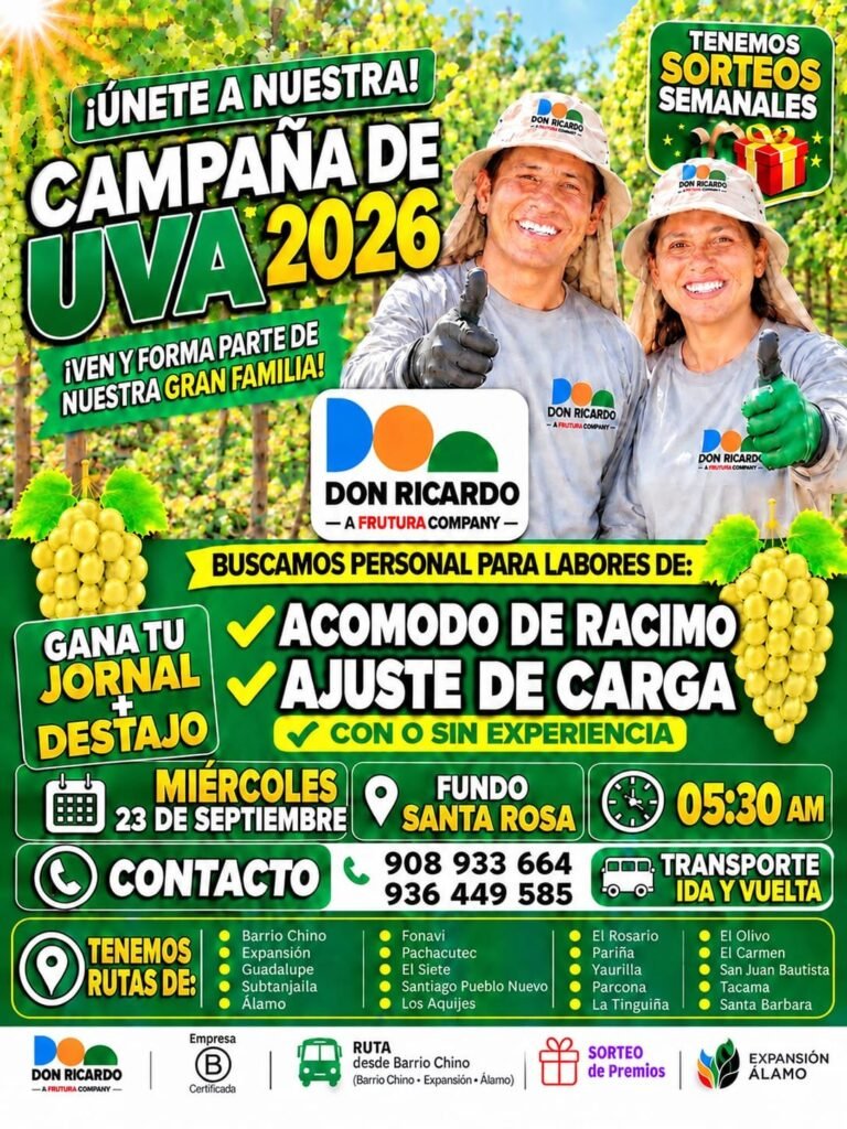 Se requiere personal para agricola don Ricardo
