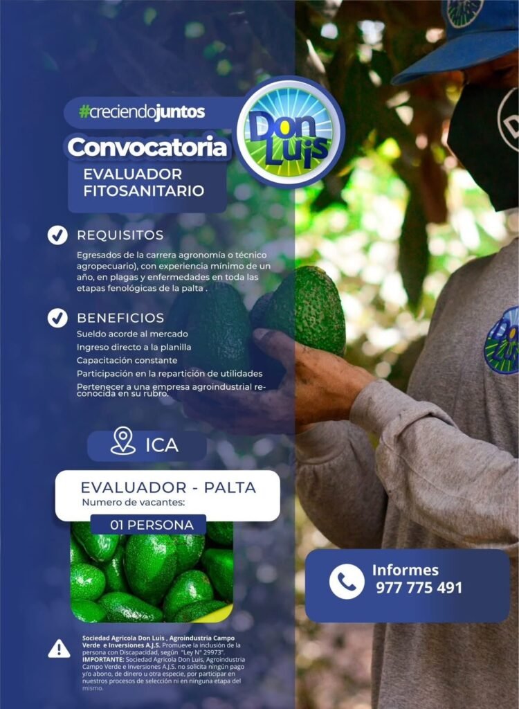 Evaluador Fitosanitario en Agroindustria Campo Verde, Ica - Imagen 1