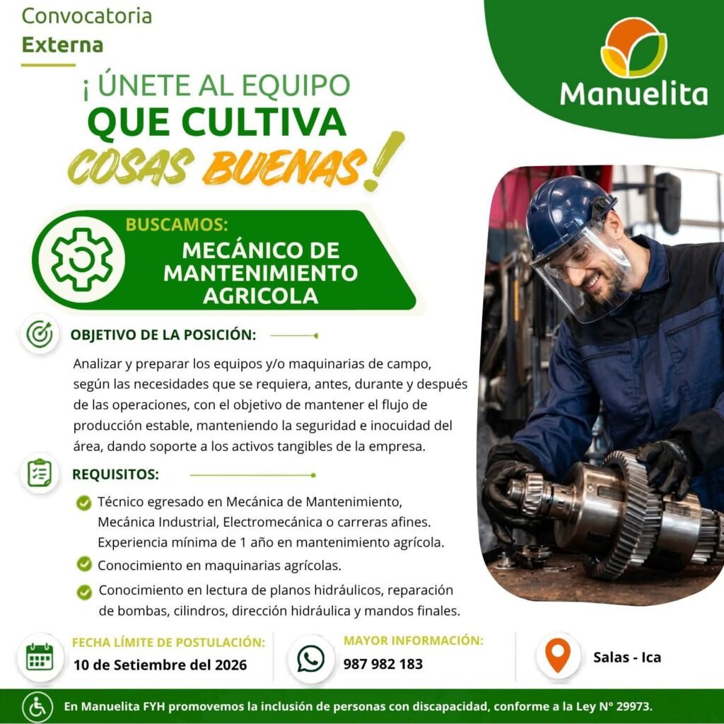 Requerimiento de personal para mantenimiento