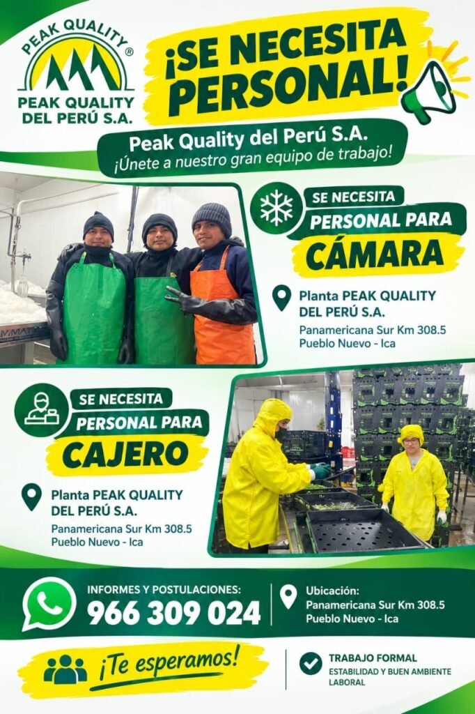 Se necesita personal para peak Quality