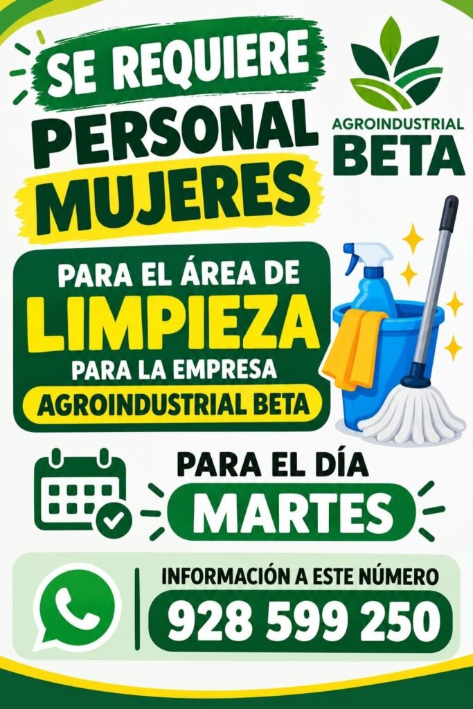 Personal Femenino para Limpieza en Agroindustrial Beta