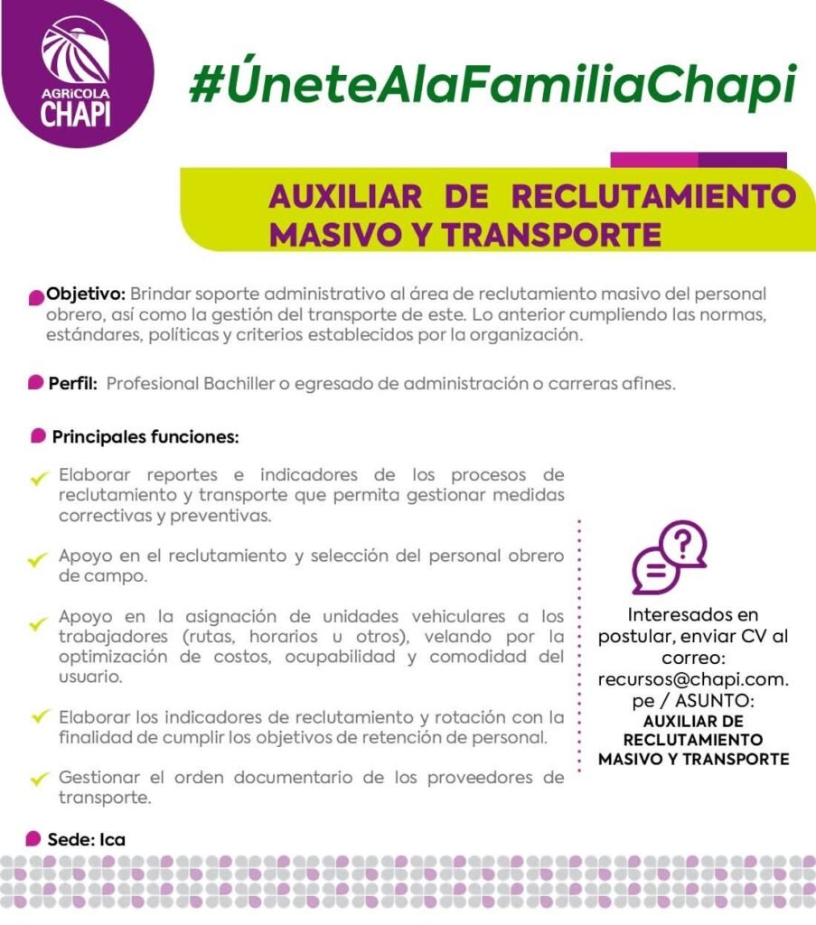 Auxiliar de reclutamiento masivo y transporte