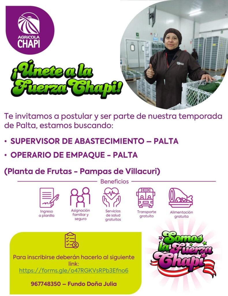 Supervisor de Abastecimiento de Palta en Pampas de Villacuri Ica