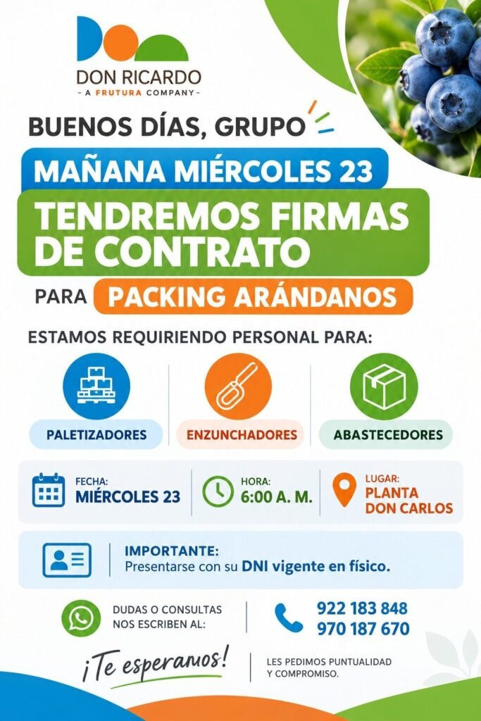 Personal para packing en Agricola don Ricardo