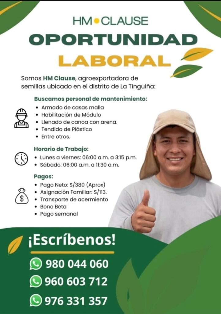 Personal de Mantenimiento en Agroexportadora HM Clause, La Tinguiña