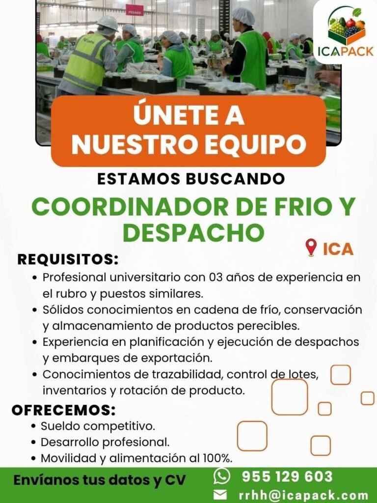 Coordinador de Frío y Despacho en Ica