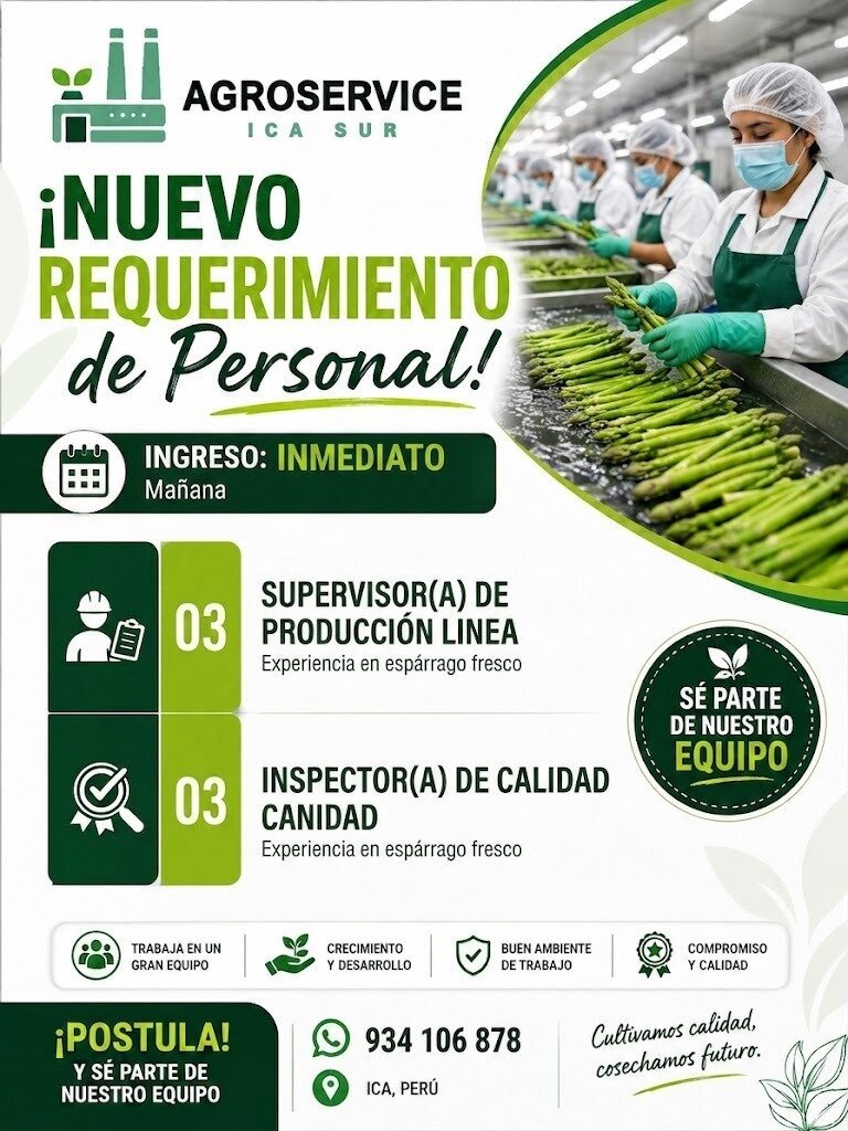 Supervisor de Producción de Espárragos en Agriservice