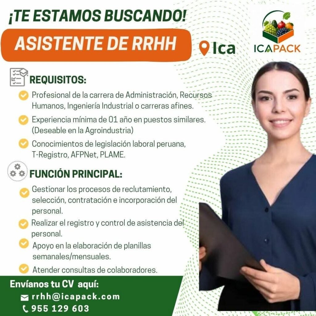 Asistente de Recursos Humanos en Ica Pack, Ica