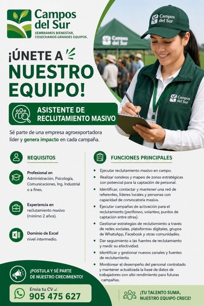 Asistente de reclutamiento en campos del sur