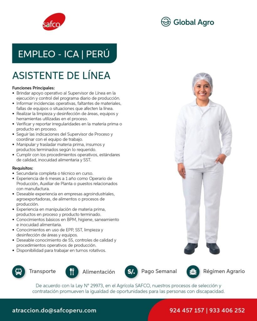 Asistente Administrativo de Trazabilidad en Ica para Agrícola SAFCO - Imagen 3