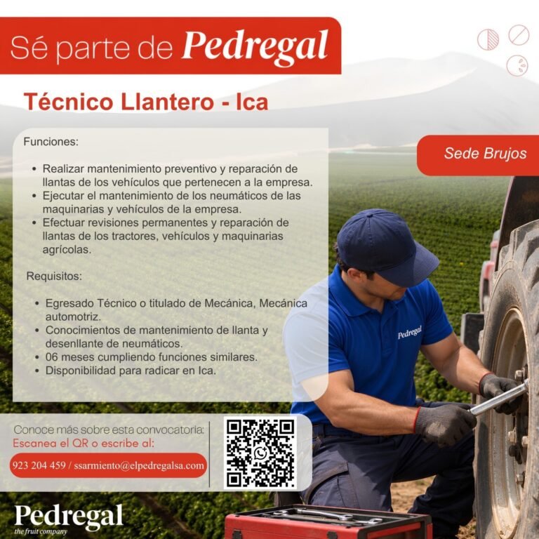 Técnico Llanttero en Pedregal para Ica