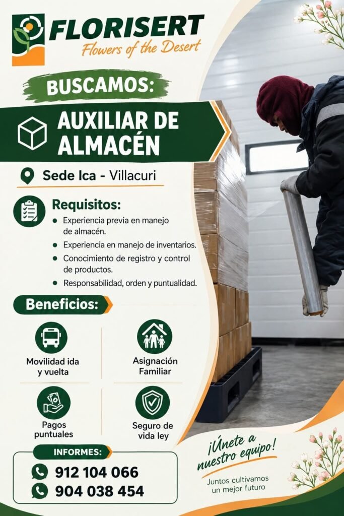 Auxiliar de Almacén en Ica – Villacuri