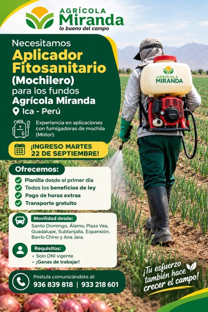 Aplicador Fitosanitario en Ica para Agrícola Miranda