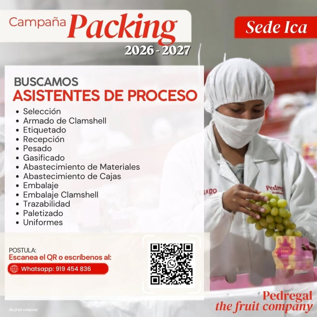 Asistente para campaña de packing en Pedregal Ica