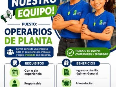 Operarios de Planta en Empresa de Embalaje en Ica