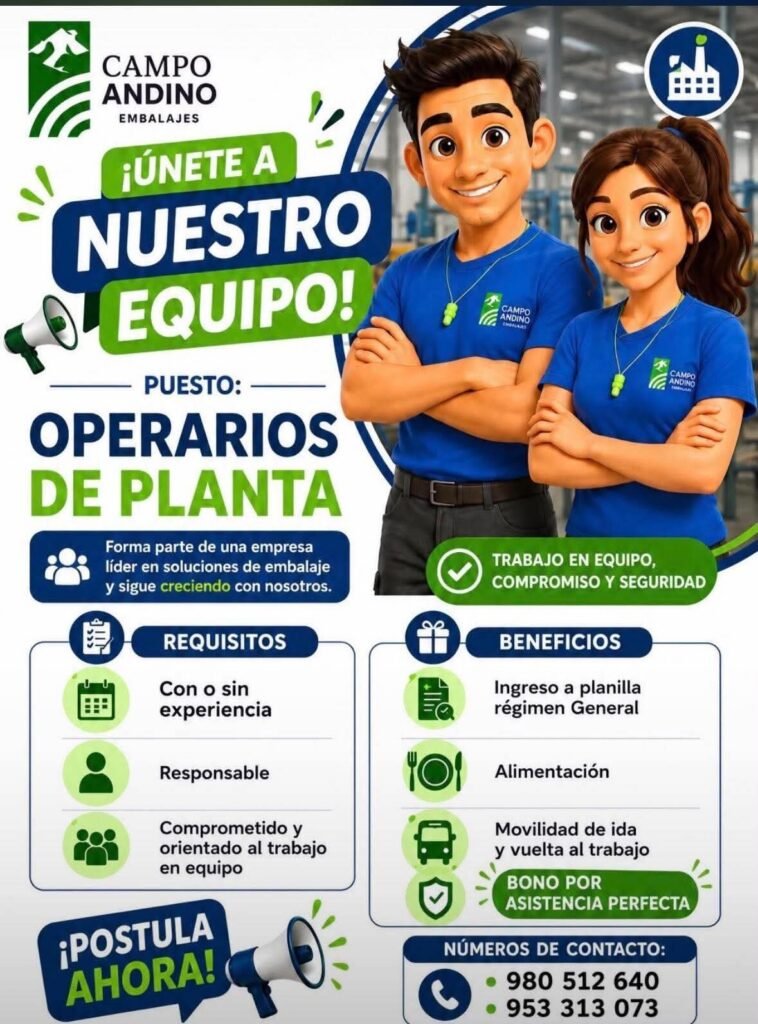 Operarios de Planta en Empresa de Embalaje en Ica