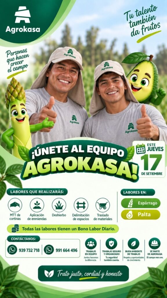 Personal para Labores Agrícolas en AgroKasa, Ica