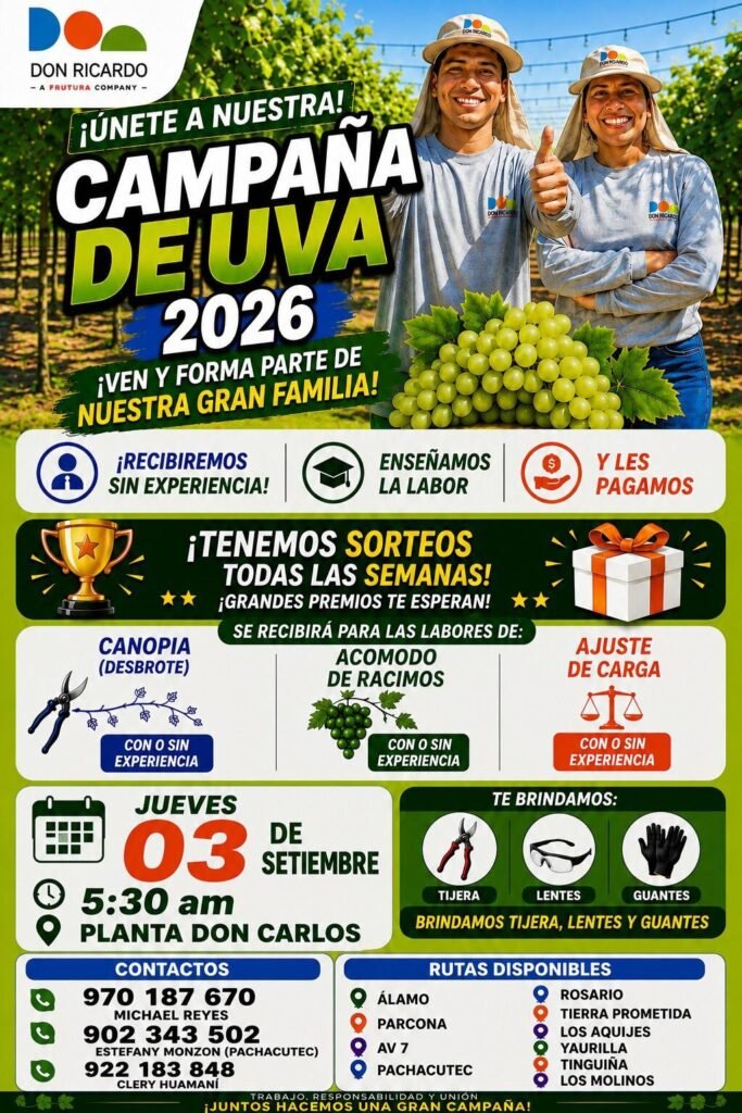 Trabajo actualizado en Ica para agricola Don Ricardo