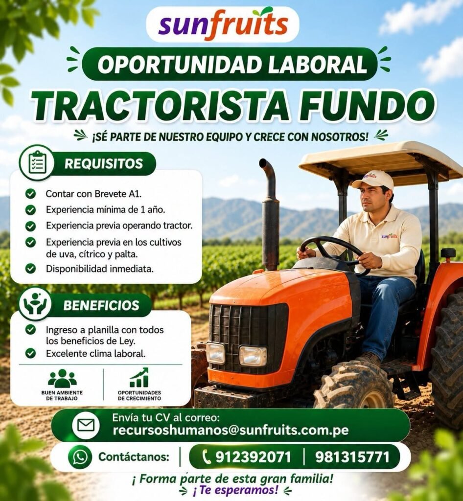 Tractorista para fundos de Ica - Imagen 1