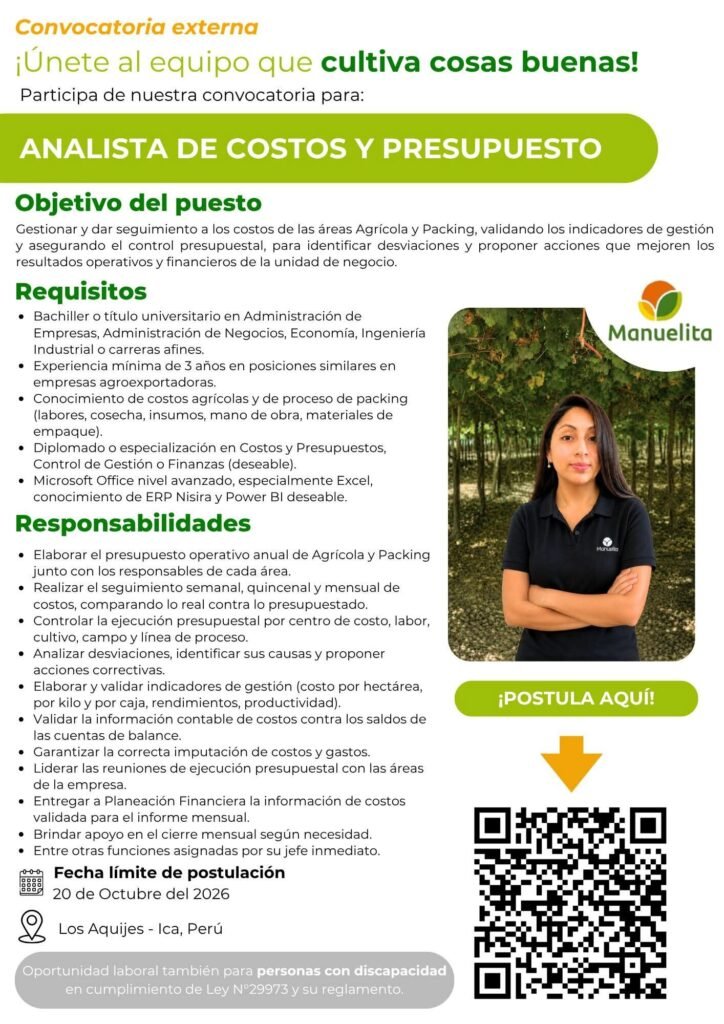 Asistente de Planillas y Analista de Costos y Presupuesto – Manuelita - Imagen 2