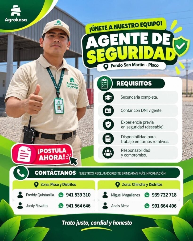 Oportunidades laborales en Agrokasa – Fundo San Martín, Pisco - Imagen 4