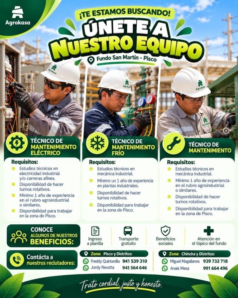 Oportunidades laborales en Agrokasa – Fundo San Martín, Pisco - Imagen 3