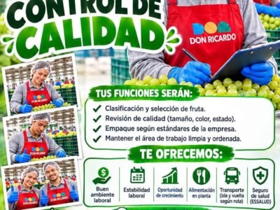 Personal para Planta – Control de Calidad, Paletizado, Abastecimiento y más – Don Ricardo, Ica
