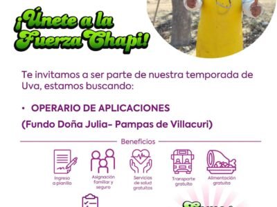 Operario de Aplicaciones – Agrícola Chapi – Villacurí