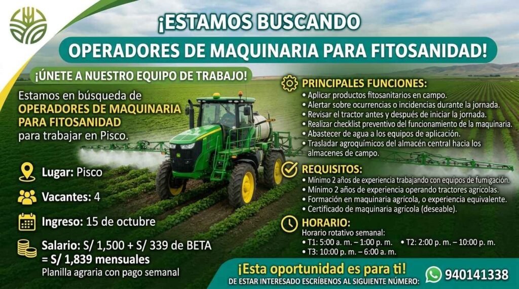 Operador de tractor agrícola - Fitosanidad - Pisco - Imagen 1