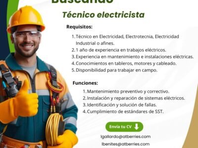Técnico Electricista, Operador de Estación de Riego y Operador de Planta de Ósmosis – AGRO Val-Ica