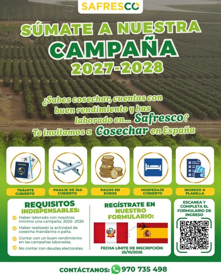 Cosechador(a) para España – Campaña 2027-2028 – Safresco