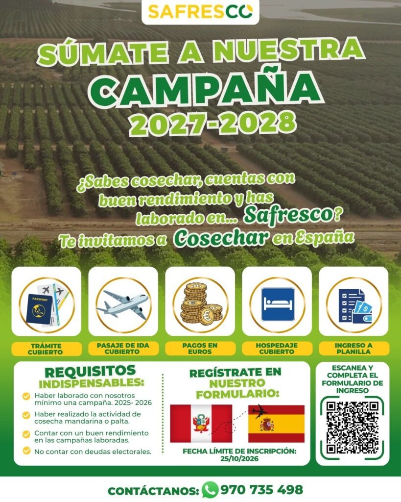 Cosechador(a) para España – Campaña 2027-2028 – Safresco - Imagen 1