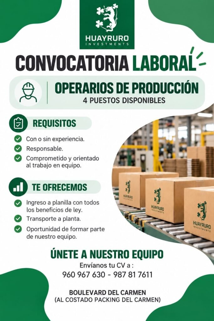 Oportunidad laboral - Operarios - Imagen 1