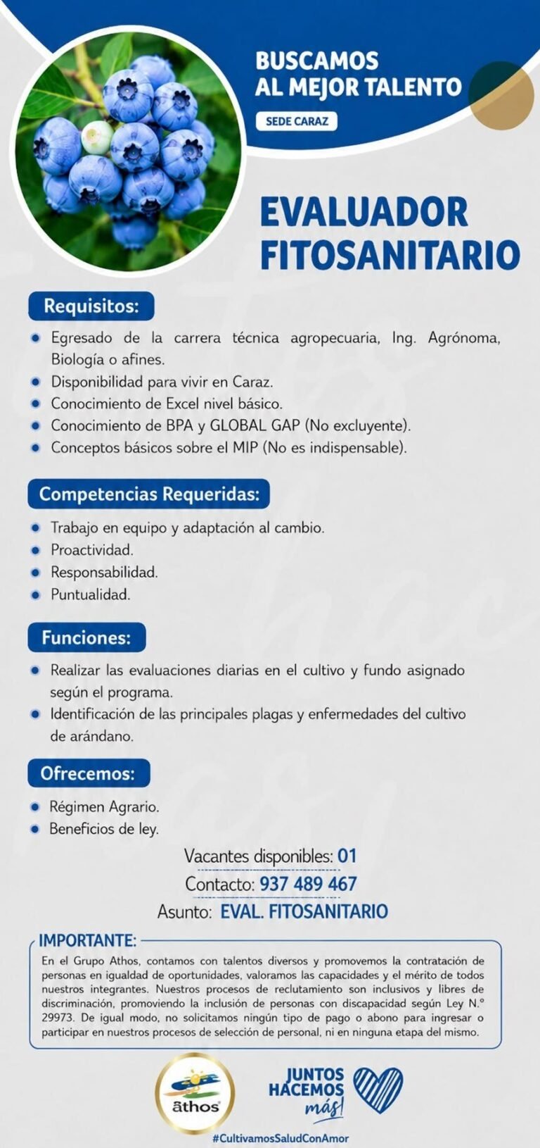 EVALUADOR FITOSANITARIO – ATHOS (CARAZ)