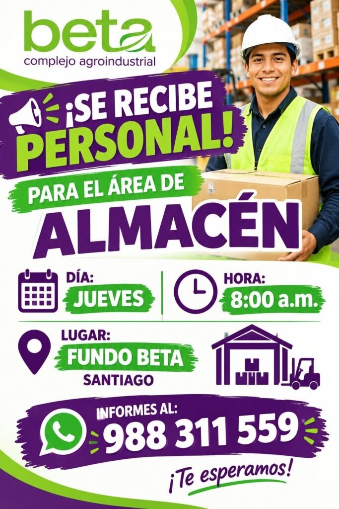 Se recibe personal para el área de Almacén – Beta (Santiago, Ica) - Imagen 1