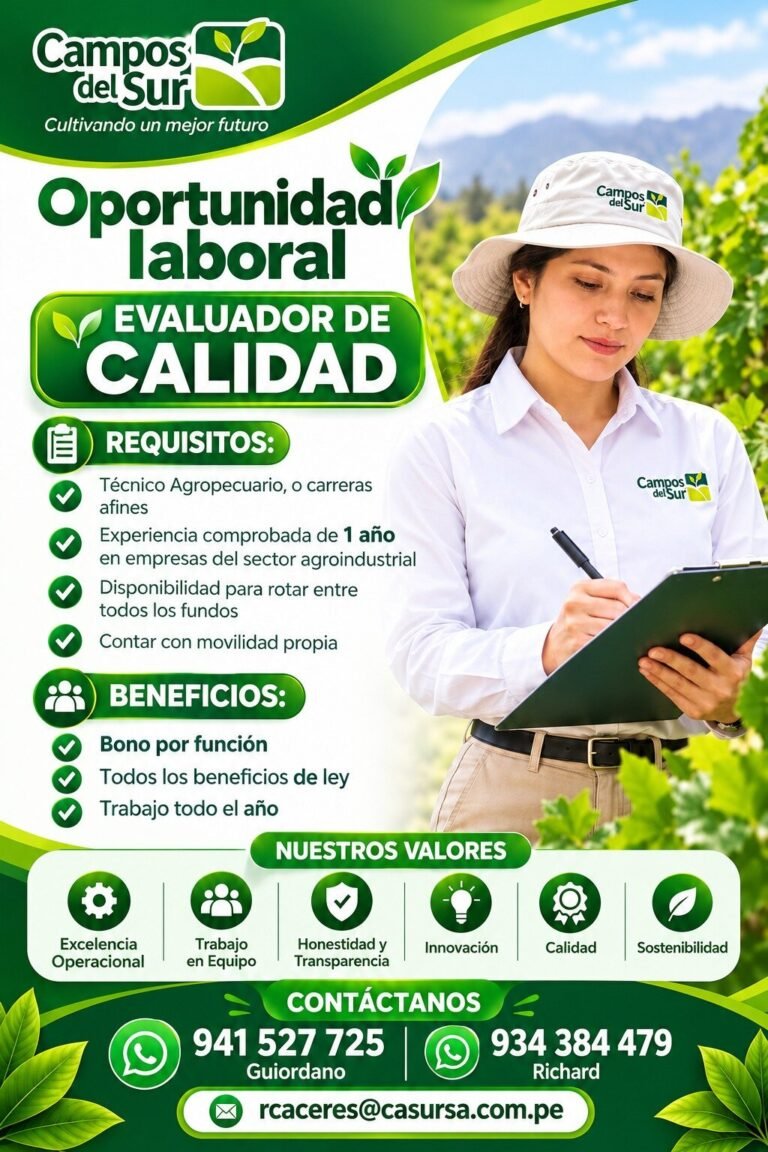 EVALUADOR DE CALIDAD – CAMPOS DEL SUR (ICA)
