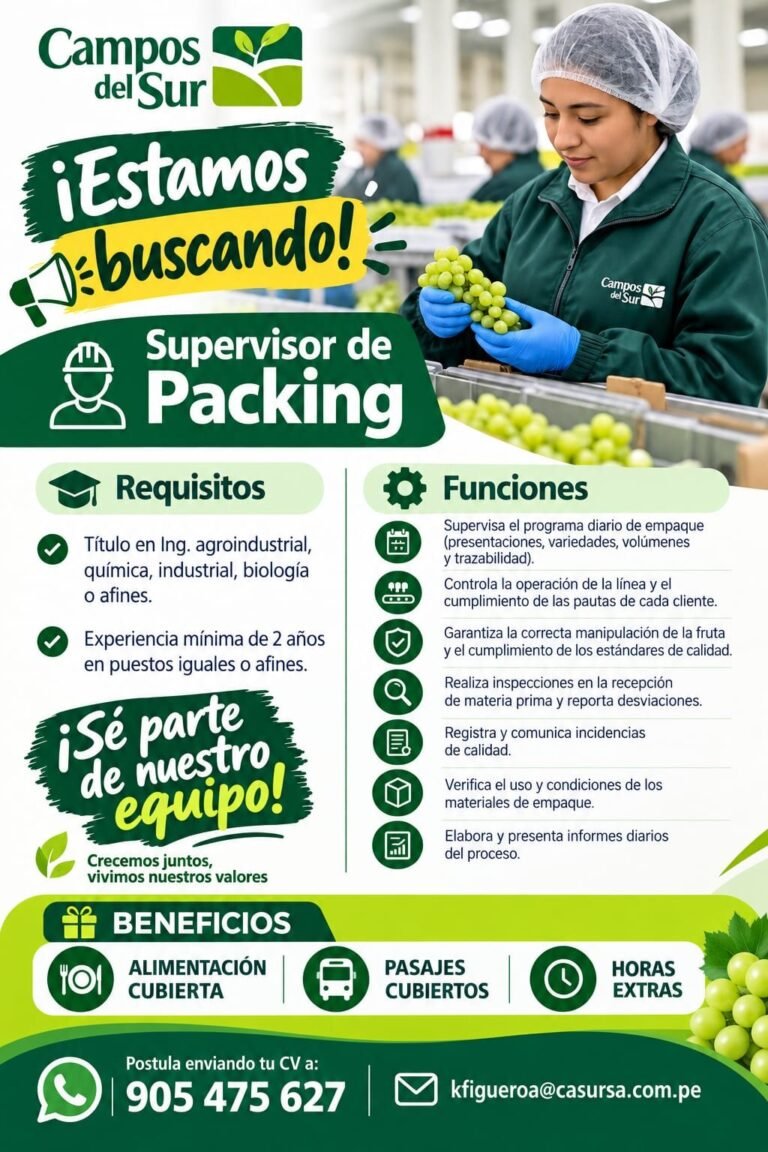 SUPERVISOR DE PACKING – CAMPOS DEL SUR (ICA)