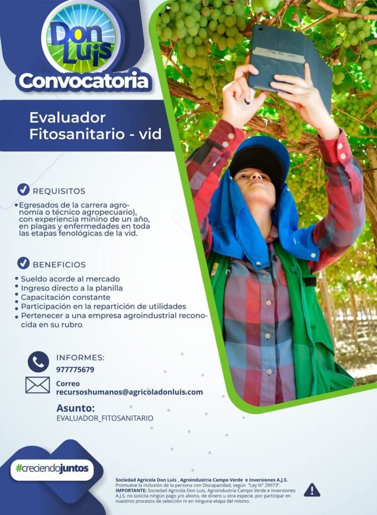 Convocatoria Don Luis: Agente de Seguridad, Evaluador para Fenología y Evaluador Fitosanitario - Vid - Imagen 3