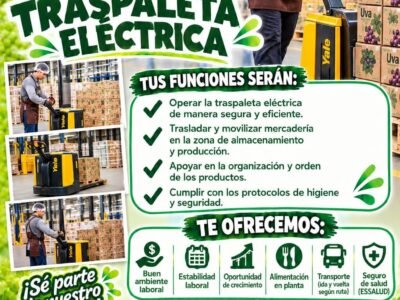 OPERADOR DE TRASPALETA ELÉCTRICA, ENZUNCHADOR Y MÁQUINA FLEJADORA – DON RICARDO (LOS MOLINOS)