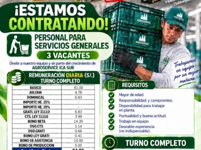 Servicios generales y control de calidad – Agroservice Ica Sur – Subtanjalla