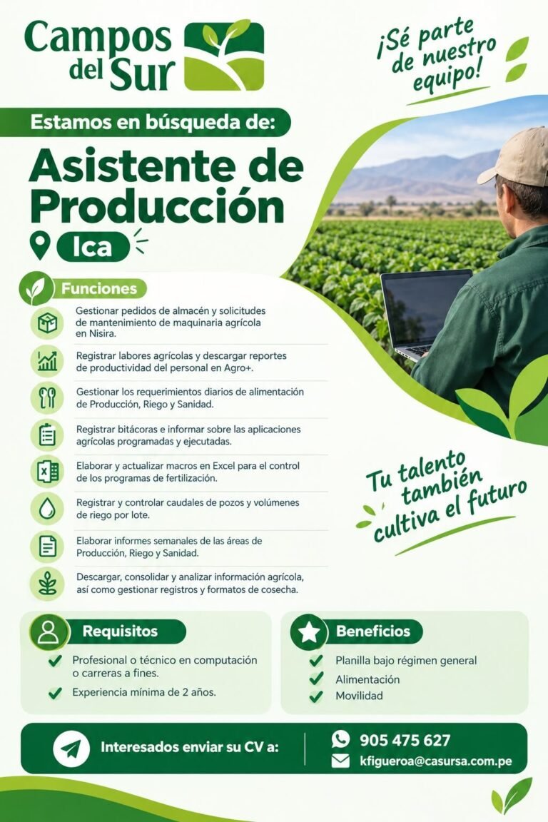 Asistente de Producción – Campos del Sur