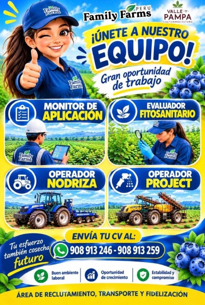 Convocatoria Family Farms: Monitor de aplicación, Evaluador fitosanitario, Operadores y Retiro de grapas y mantas - Imagen 2