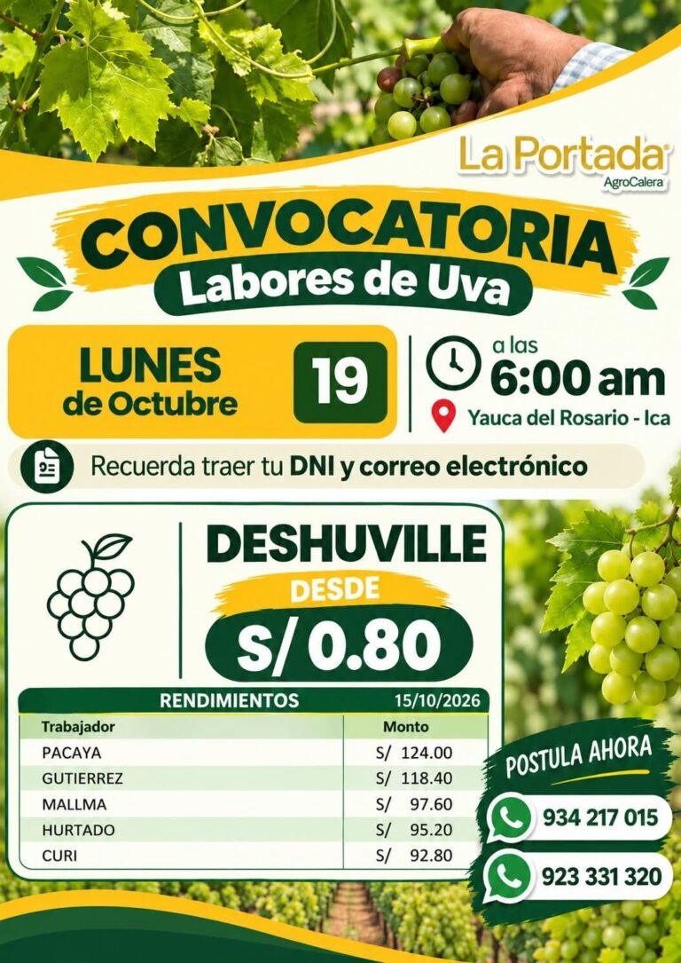 Convocatoria de Deshuvillé en Uva – La Portada AgroCalera