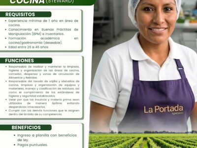 Ayudante de cocina (Steward) – La Portada AgroCalera