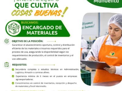 Encargado de Materiales, Pedeteador y Operador de Montacarga – Manuelita – Los Aquijes