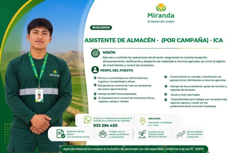 Asistente de Almacén (por campaña) – Ica