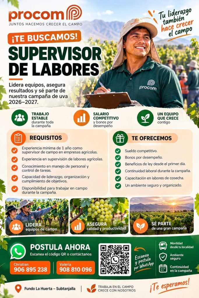 Supervisor de labores – Procom – Subtanjalla - Imagen 1