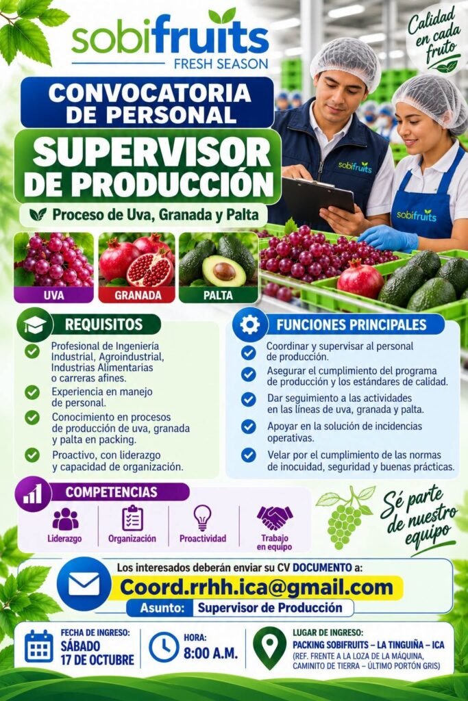 Supervisor de Producción - Sobifruits - La Tinguiña - Imagen 1