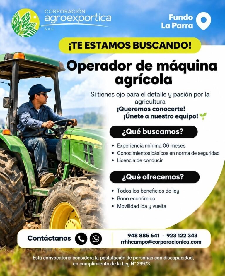 Tractorista – Corporación Agroexportica (Fundo La Parra)