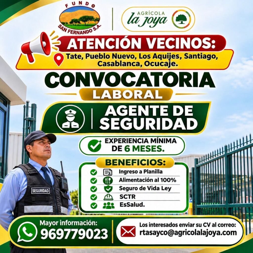 AGENTE DE SEGURIDAD – FUNDO SAN FERNANDO / AGRÍCOLA LA JOYA – PUEBLO NUEVO, ICA - Imagen 1